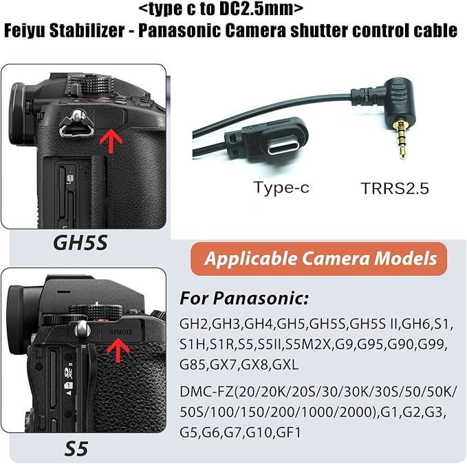 Feiyu Technology Stabilizer Connects Camera Control Data Cable Shutter Release Cable for lumixgh GH3,GH4,GH5,GH5S,GH6,GH7,S1,S1H,S5,S5II,s5m2xs,G9,G95 scorp/2/ c/min/Mni-P/ak2000c (FY-L1)