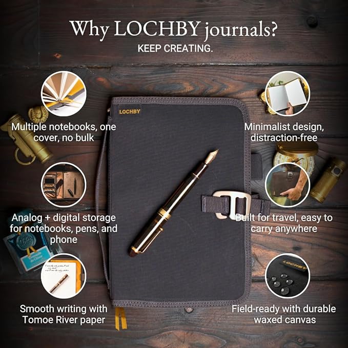 LOCHBY® Field Journal | Planner Cover | Water Resistant Waxed Canvas | Pen Loop | Included Tomoe River Notebook | Perfect for Travel, Art, Bullet Journal