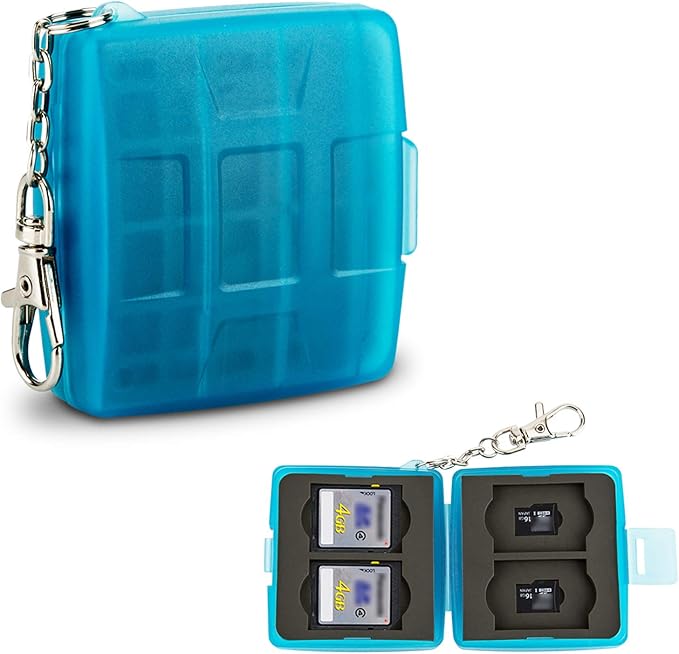 8 Slots Memory Card Case for 4 SD/SDHC/SDXC Cards and 4 Micro SD/TF Cards,Anti-Dust Crush Resistance,SD Card Case Small Micro SD Holder with Chain (Blue)