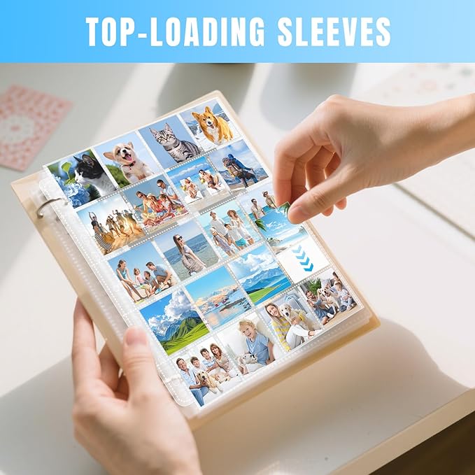Aemygo 50 Pack Protective Photo Slide Pages Holds 20 35mm Slides, Top Loading Page Sleeves for 3 Ring Binder, Slide Flips Organizer Sheet Holds 1000, Clear Archival Slide Storage Album Preservers