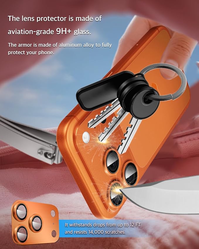 Camera Lens Protector for iPhone 17 Pro Max,Metal Frame Tempered Glass - Anti-Break,Strong Adsorption,Case-Friendly-Cosmic Orange