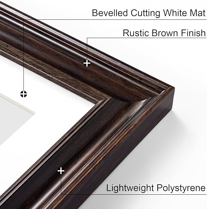Vittanly 16x20 Picture Frames Set of 2, Ornate Vintage Photo Frame for Wall Mount, Display 11x14 Pictures with Mat or 16x20 without Mat, Rustic Brown