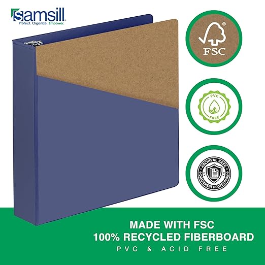Samsill Durable 2 Inch Binder, Made in The USA, D Ring Binder, Customizable Clear View Cover, Midnight Blue, Holds 475 Pages