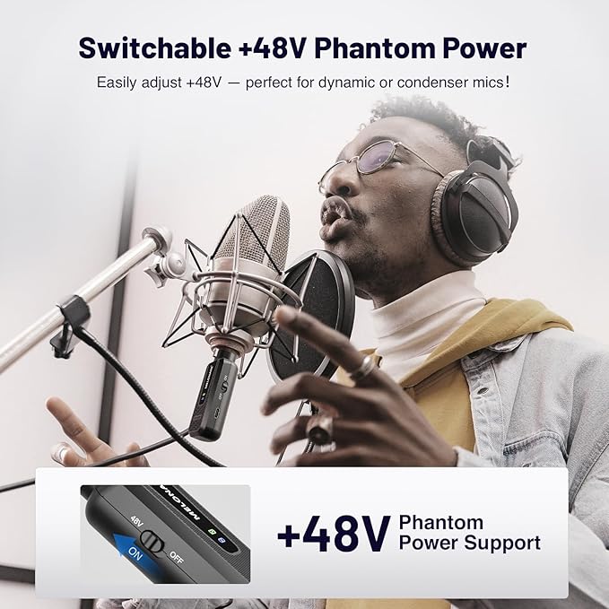 Plug on UHF 900MHz XLR Wireless Microphone Adapter, XLR Wireless Audio Transmitter & Receiver System, 164ft Range, +48V Phantom Power for Mic, Audio Mixer and PA Setup (MX-1)