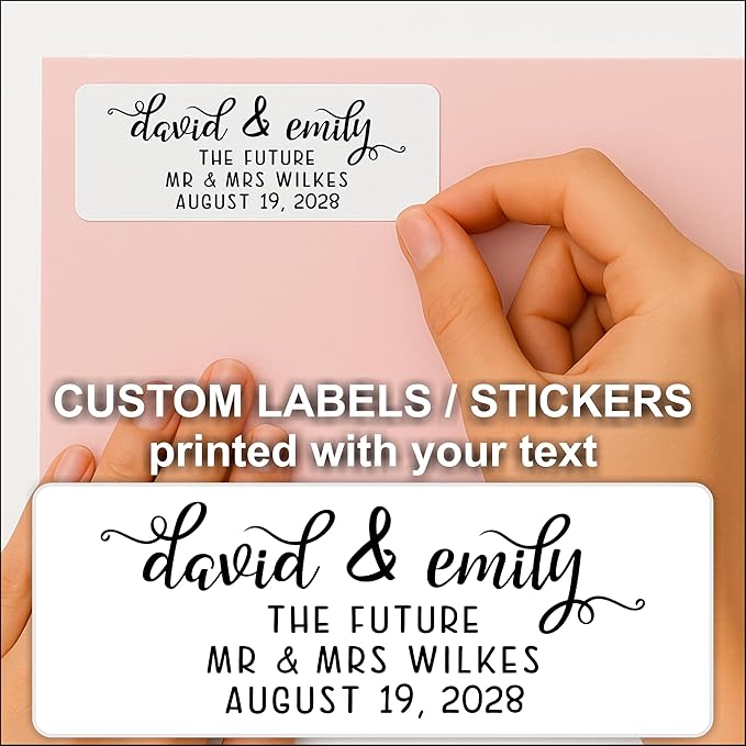 Personalized Return Address Labels - White Custom Printed Name and Home Address Stickers for Wedding, Personal and Business (250, Pretty Lowercase Script)