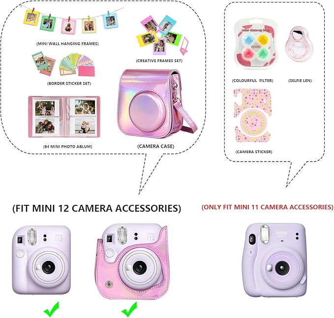 WOGOZAN Mini 11 Accessories for Fujifilm Instax Mini 11 Instant Camera Include Case, Color Filters, Photo Album, 2x3 Frames, Selfie Lens and Stickers (Magic Pink) (No Camera)