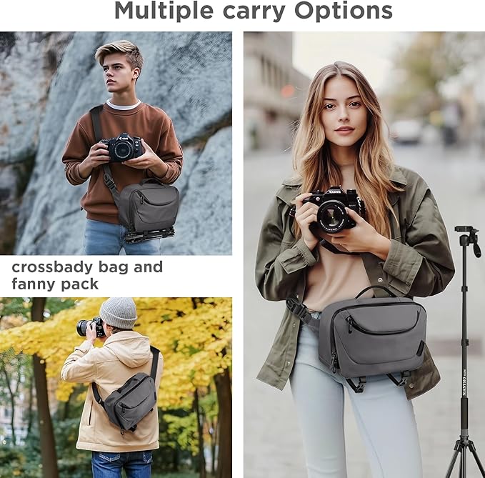 TAAOKA Camera Sling Bag,Travel Waterproof Camera Case with Tripod Holder,DSLR/SLR/Mirrorless Small Camera Bags Crossbody for photographers (Grey)