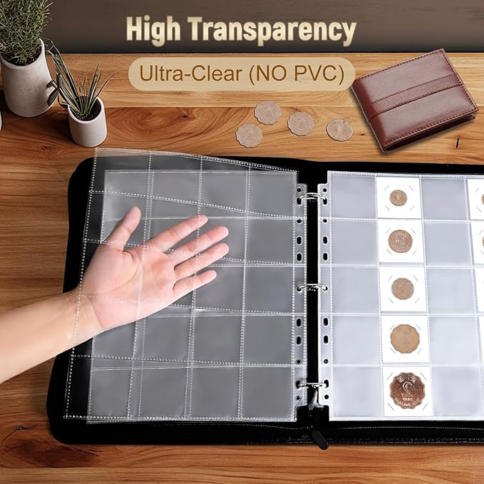 BYSTER Coin Collection Book, 30 Pack 600 Pockets Coin Sleeves, Coin Collection Holder Album, Coin Collection Organizer Storage Box Case (Coin Flips Not Included), Reddish Brown