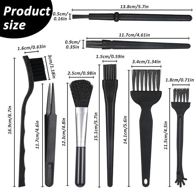 8 PCS Computer Cleaning Kit Keyboard Brush Anti Static Brush Anti Static Electronic Dust Clean Brushes for Laptop Keyboard Camera Computer (Black)