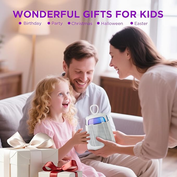 Mini Karaoke Machine with 2 Wireless Microphones, Portable Karaoke Machine for Kids & Adults, 10W Bluetooth Speaker with Voice Changer, Lights, Supports USB/TF/AUX