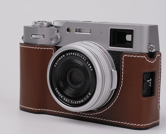 Genuine Leather Camera Half Case for Fujifilm X100VI - Top Layer Cowhide Body + Metal Base Plate - Hand Shank Free Design (Brown)