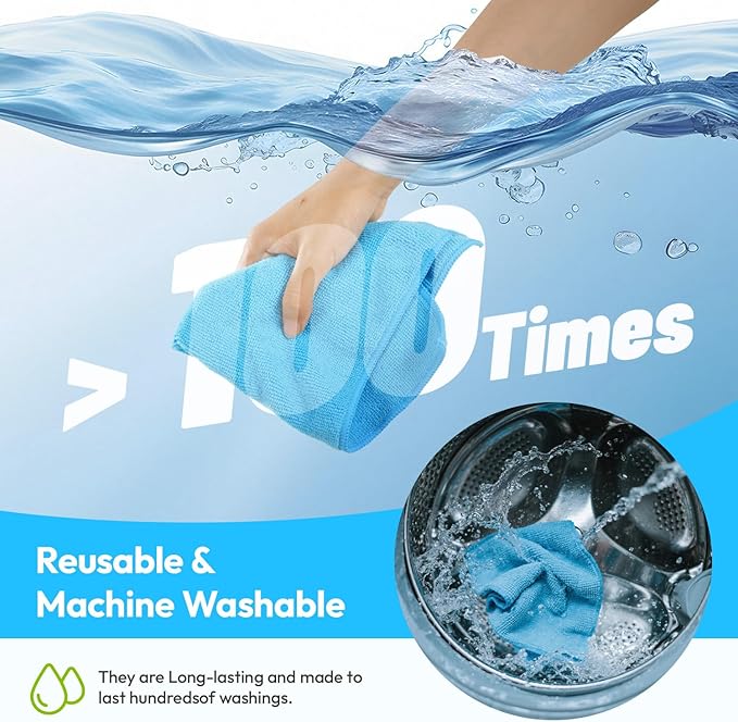 270GSM Thick Microfiber Cleaning Cloth 12"X12" - 12 Pack 4 Color Assorted Lint Free Kitchen Towels Lint Free Streak Free, Super Absorbent Reusable Multi Purpose Microfiber Towels for Cars