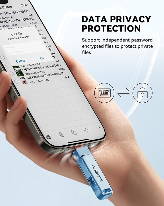 MFi Certified 256GB iPhone Photo Stick, USB Flash Drive for Photo/Video Backup, High-Speed Thumb Drive Compatible for iPhone/iPad/Android/PC (Blue)