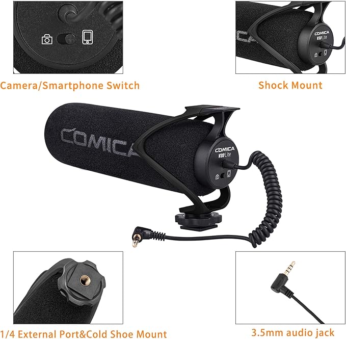 COMICA CVM-V30 LITE Video Microphone,Super-Cardioid Condenser On-Camera Shotgun Microphone for Canon Nikon Sony Panasonic DSLR Cameras,Mic for iPhone Android Smartphone with 3.5mm Jack(Black)