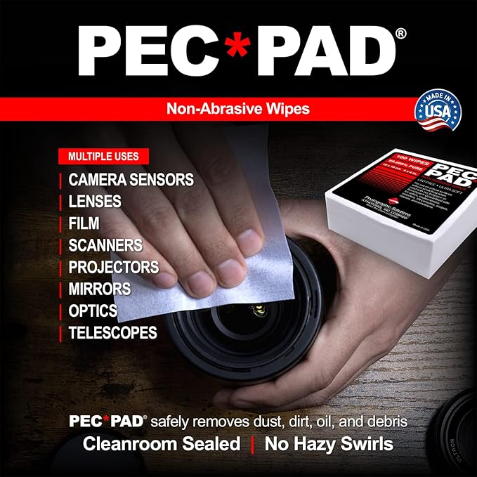 PEC-PAD Lint Free Wipes Ultra Soft Cloth for Cleaning Sensitive Surfaces Like Camera, Lens, Filters, Film, Scanners, Telescopes, Microscopes, Binoculars (4x4 (25 Sheets))