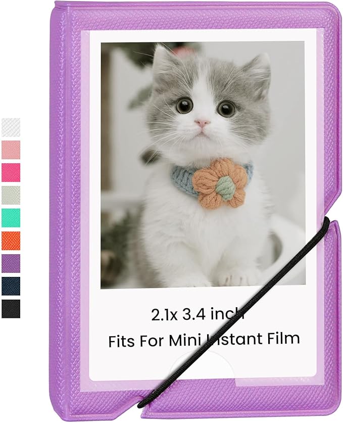 Lifting Mini Photo Album with 28 Pocket 2x3 Inch Pictures Fits for Fujifilm Instax Mini 7s 8 9 11 25 26 40 50s 90 Evo Z2300 Instant Camera, Polaroid Snap,Kpop Photocard Holder (Royal Purple)