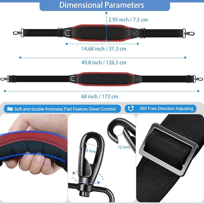 ZINZ Shoulder Strap 68" with Padded, Bag Strap with Dual Buckles and Metal Swivel Hooks for Laptop Bag, Briefcase and More