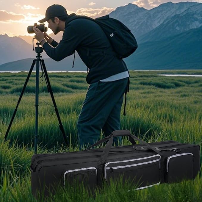 Tripod Carrying Case, 50.8" Heavy Duty Tripod Bag with Padded Divider Light Stand Bag Dual Zipper Photo Studio Equipment Large Carrying Bag for Monopods, Mic Stand, Tent Pole, Boom Stands