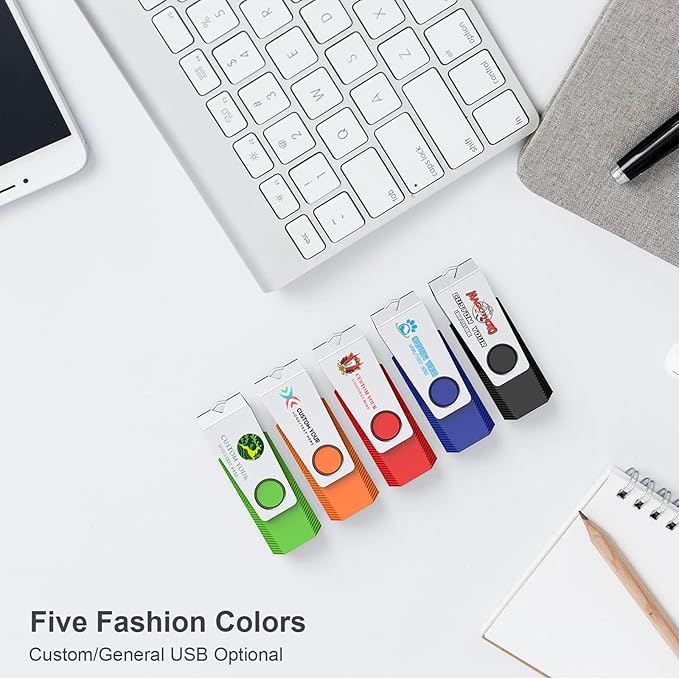5 Pack 16GB Flash Drive, Wooolken USB 2.0 Memory Stick with Lanyards Swivel USB Stick for Data Storage and Backup (5 Mixed Colors: Black Red Blue Orange Green)