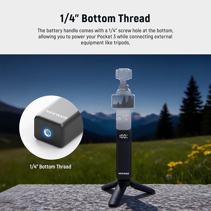 NEEWER Battery Handle Compatible with DJI Osmo Pocket 3 & Creator Combo Tripod Accessories, 5000mAh Type C 22.5W Max Portable Charging Power Pack, 1/4" Thread for Selfie Stick Video Recording, PH01