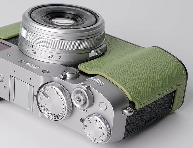 Genuine Leather Camera Half Case for Fujifilm X100VI - Top Layer Cowhide Body + Metal Base Plate - Hand Shank Free Design (Shallow Green)