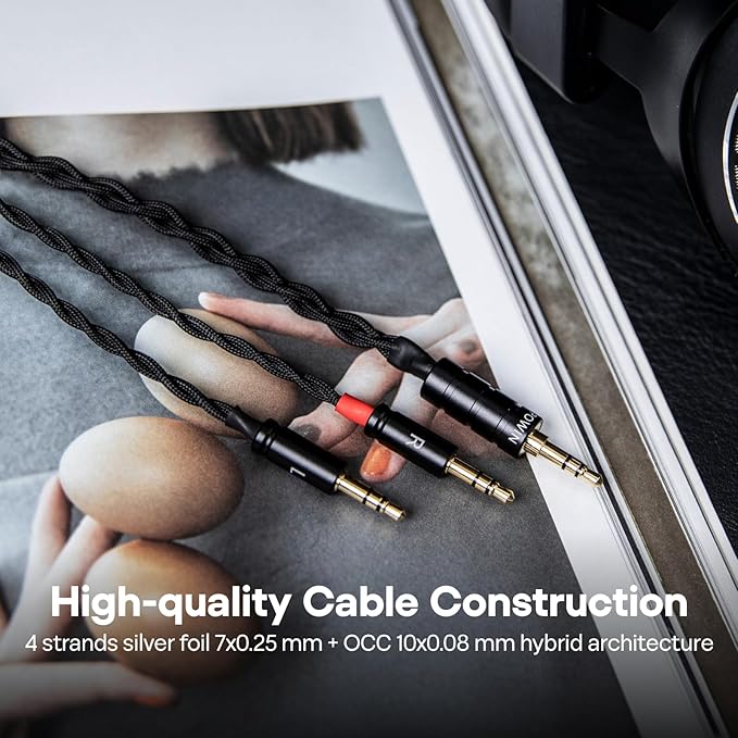 Linsoul Tripowin Nova Monitor Headphone Cable, Over-Ear Headphone Wire, 4-Strand Silver Foil/OCC Hybrid Upgrade Cable, 2M, Dual 3.5mm to 4.4mm/3.5mm/XLR Plug, for Musicians Audiophiles (4.4mm, Black)