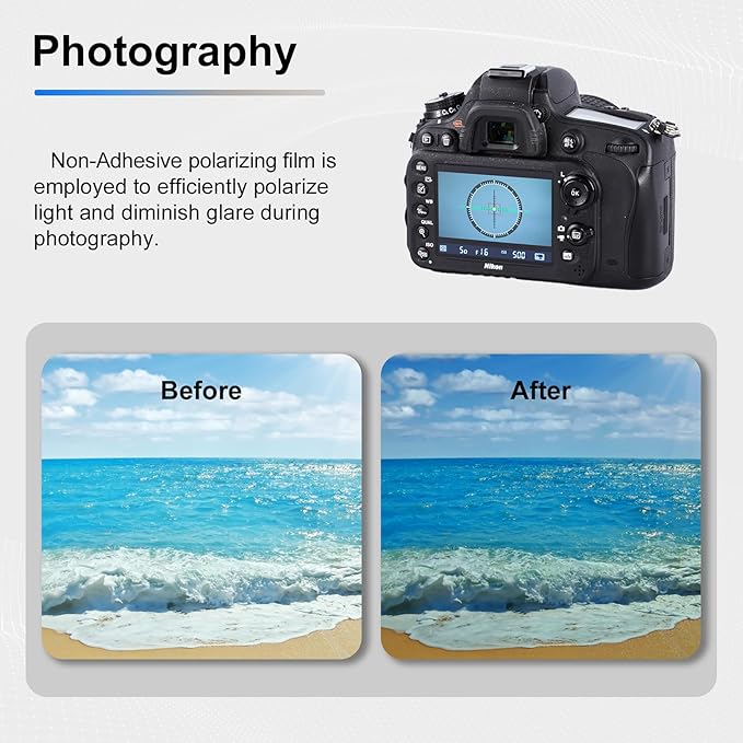 Selens 2Pcs Polarizer Film 7.8x11.8 inch Non-Adhesive Polarized Film Sheets for Physics Education, Photography, Screen