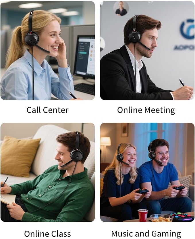 USB-C/USB-A/3.5mm Wired Headset with Noise Cancelling Microphone | On-Ear Office Headphones for PC/Laptop | Line control & All-Day Comfort for Call Center, Video Conferencing, Remote Work,Online Class