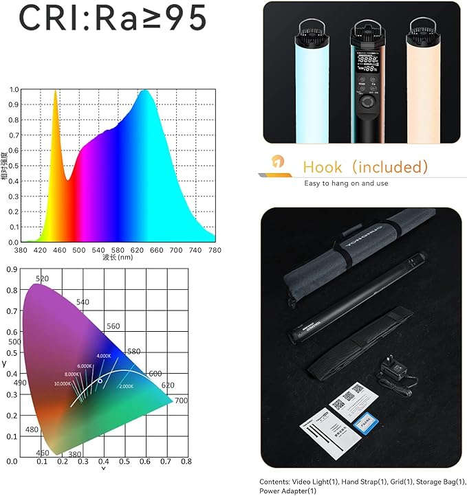 Yongnuo YN100 Soft LED Video Light, 30W 39" Handheld Wand Light, RGB Full Color 2000K-10000K, CRI95+ APP Remote Control for Studio, 31 Scene Effects Stick Light for Video and Photography