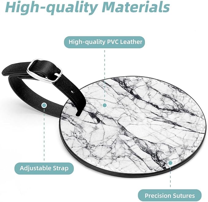 Black and White Marble Luggage Tags, 2Pack PU Leather Luggage Tags for Suitcases, Privacy Protection Bag Tags Travel Essentials