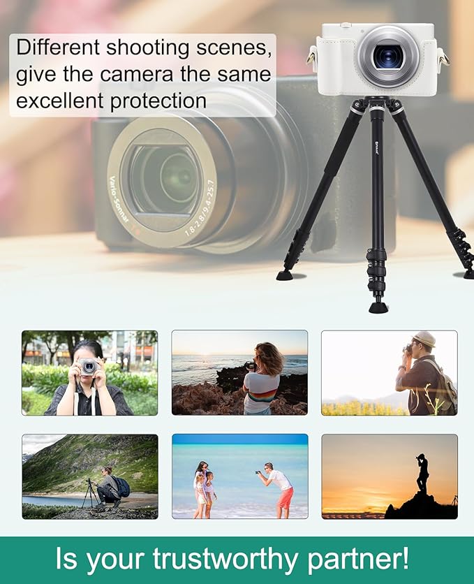 PULUZ Digital Camera Case for Sony ZV-1F Vlog Camera,Full Body Leather Camera Bag with Sony ZV-1F Case Shoulder Strap-Travel Protective Carrying Storage Bag (White)