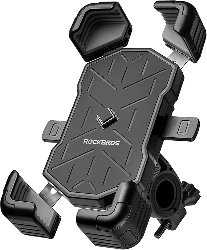 ROCKBROS Motorcycle Phone Holder Mount, Compatible with 4.5-7.1 inch Smartphones, Quick Release Handlebar Clamp, 360 Rotatable, Anti-Slip Silicone for Secure Grip