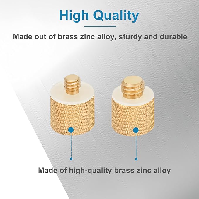 2 Pack Camera Screw Adapter, 1/4" Male to 3/8" Female & 3/8" Male to 1/4" Female Thread Adapter Set for Tripod Stand, Microphone Stand, Mic Mount, and Camera Monitor (Brass)