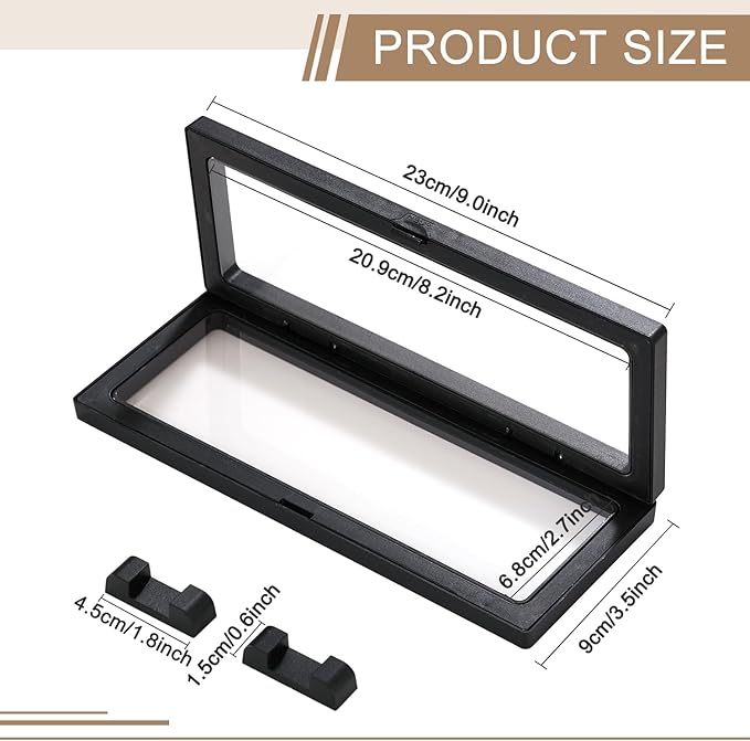 3PCS 3D Transparent Floating Frame with Stand, Challenge Coin Display Holder, Floating Display Case for Jewelry, Medals, Specimens, Small Items, Fossils Rocks,9.1 x 3.5 inch