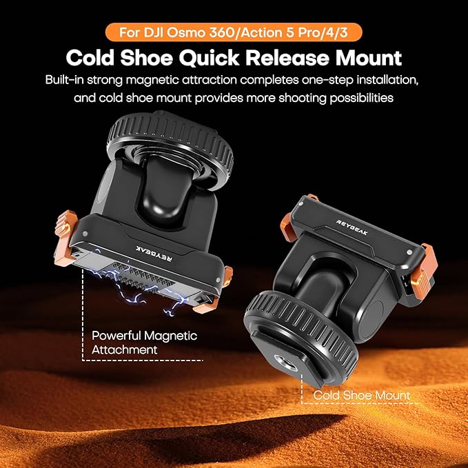 REYGEAK Cold Shoe Adapter Mount for DJI Osmo 360/Action 5 Pro/4/3,Magnetic Quick Release Mount with 1/4" Screw for DSLR,Selfie Sticks,Tripods Photography Accessories