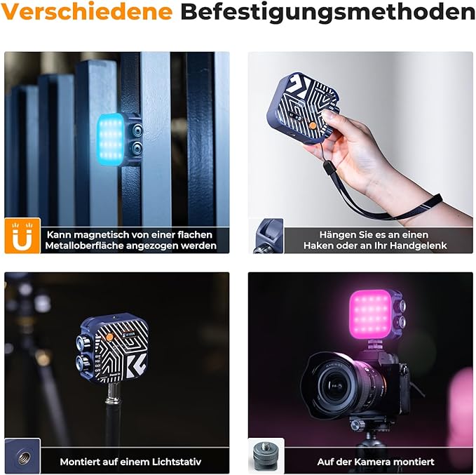 K&F CONCEPT RGB Video Light, 360° Full Color Portable Photography Light, LED Camera Light w 21 Light Effects, 2500K-9900K CRI 96+, 2000mAh Rechargeable Photography Lighting for Vlogging, Selfie, Blue