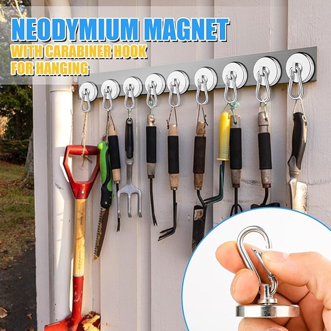 VSKIZ Magnetic Hooks Heavy Duty 150Lbs, 4 Pack Super Strong Magnetic Hooks with Swivel Carabiner for Cruise, Black Neodymium Magnet Hooks Magnetic Wall Hanger for Hanging, Toolbox, Grill, Cabins