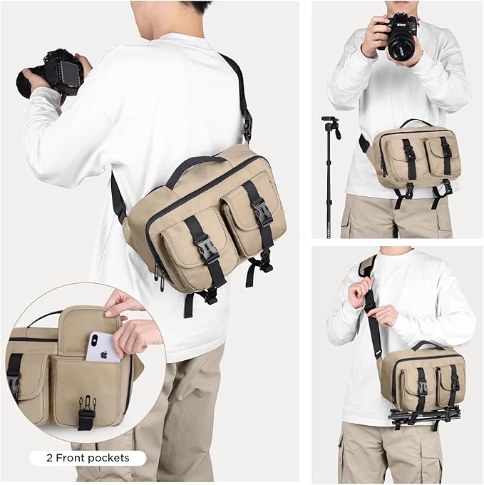Camera Sling Bag,DSLR Camera Bag with Tripod Holder,Waterproof Camera Shoulder Crossbody Bag for Photographers(Coffee)