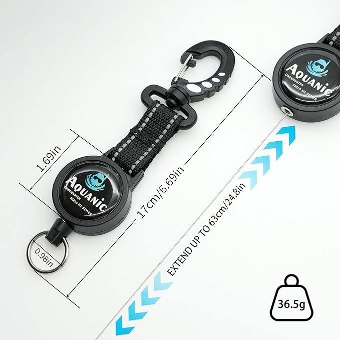 nitescuba Scuba Diving Retractable Gear Tethers, Scuba Accessories Dive Clip Lanyard with Snap Hook, Split Ring Quick-Release Extension Cord for Diving,Swimming,Flashlights,Cameras and More