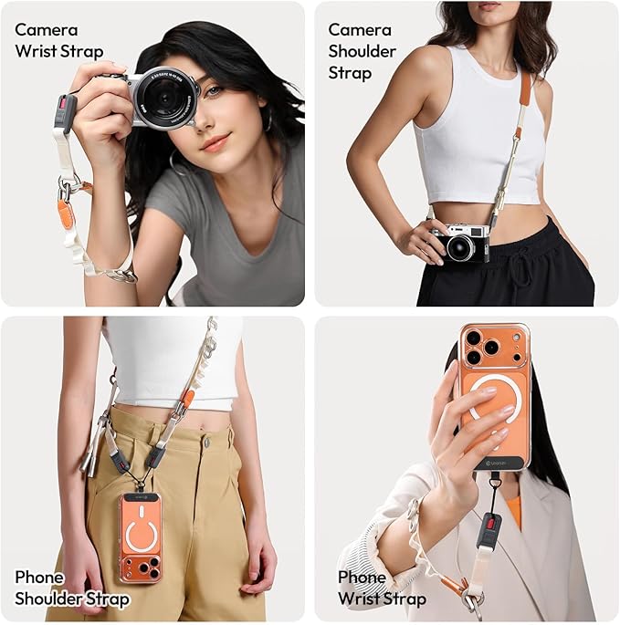 ULANZI YF01 Camera Strap with USB C Cable, 3-in-1 Modular Quick Release Neck Shoulder Wrist Strap 71.9inch Length Adjustment, Multi-Use Convertible Crossbody Sling for DSLR Mirrorless Phone(Orange)