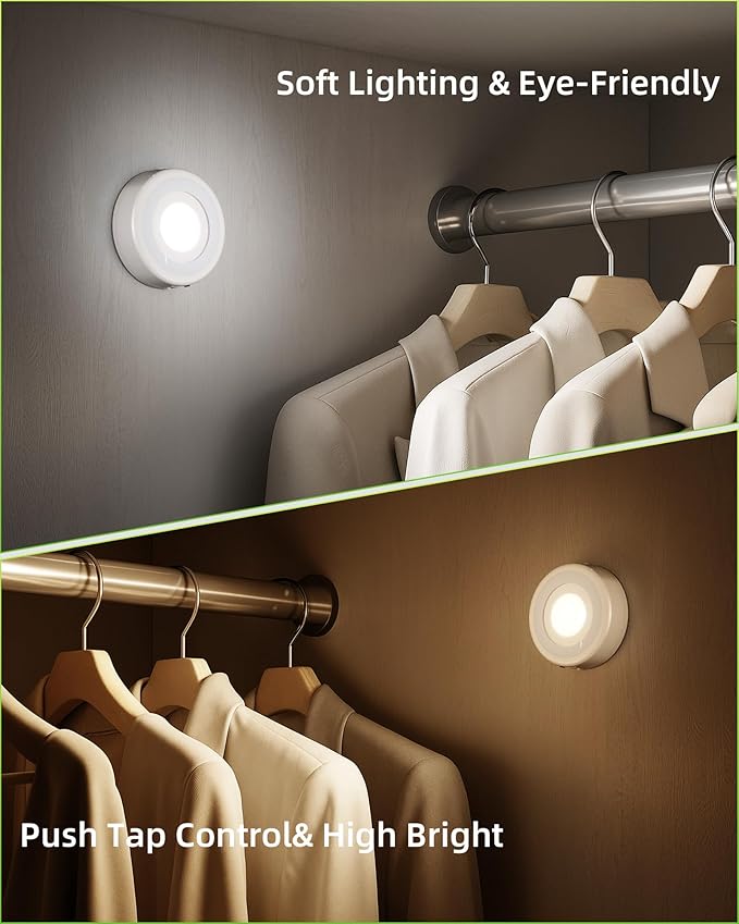 EZVALO LED Puck Lights, Rechargeable Battery Touch Light, 2.5'' Mini Tap Lights, Wireless Closet Light, Under Cabinet Lighting, 3 Color Temps, Sitck On Lights for Kitchen,Closet,Pantry,Shelves(2 Pack)