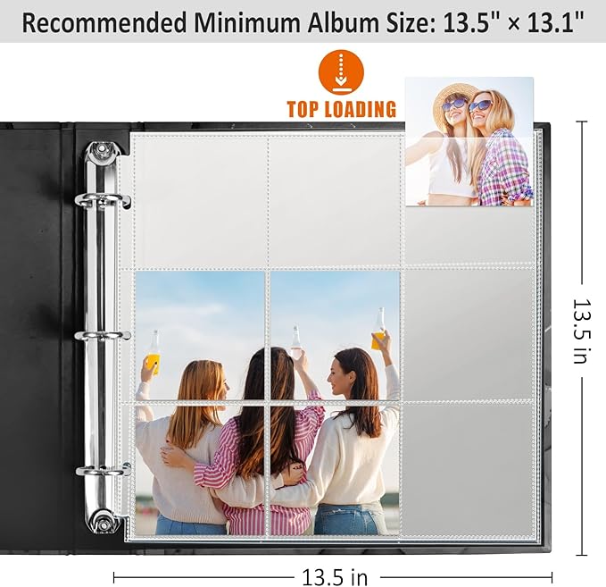 tutata Photo Album Refill Pages, Hold 4''x4'' Photos, 9-Pocket Scrapbook Page Protectors, Fit 13.5" × 13.1" Ring Album Binder, 25 Pack