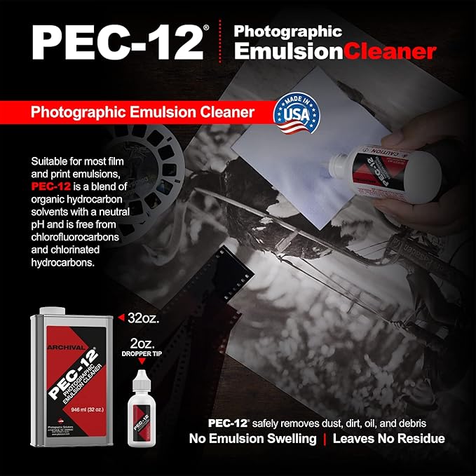 PEC-12 Photographic Emulsion Cleaner - Remove Non-Water Based Stains, Grease & Ink from Emulsions and Bases - For Cleaning 35mm Film, Photo Negative, B&W Slide (32oz)