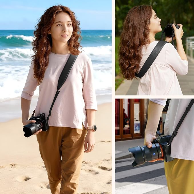 1.8”Wide Camera Strap, Fashionable PU Leather Camera Strap for Sony/Nikon/Canon/Minolta/Panasonic/SLR/DSLR Cameras