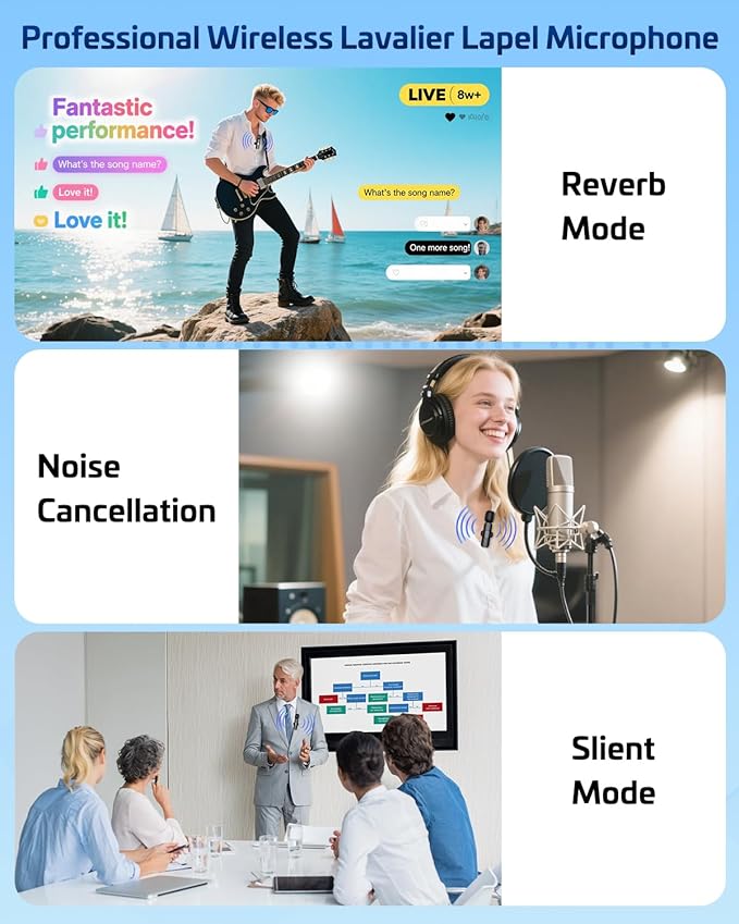 Pink Wireless Lavalier Microphone for iPhone & Android - Mini Clip-On Mic with Noise Cancellation, 65ft Range, 8H Battery, USB-C/Lightning - for TikTok, YouTube, Podcast, Live Streaming