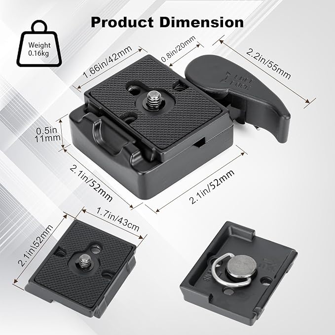 koolehaoda Camera Quick Release Plate 323 RC2 Aluminum Rapid Connect Adapter with 1/4" and 3/8" Screw Mount Plate Fit for Manfrotto Tripod Monopod Head