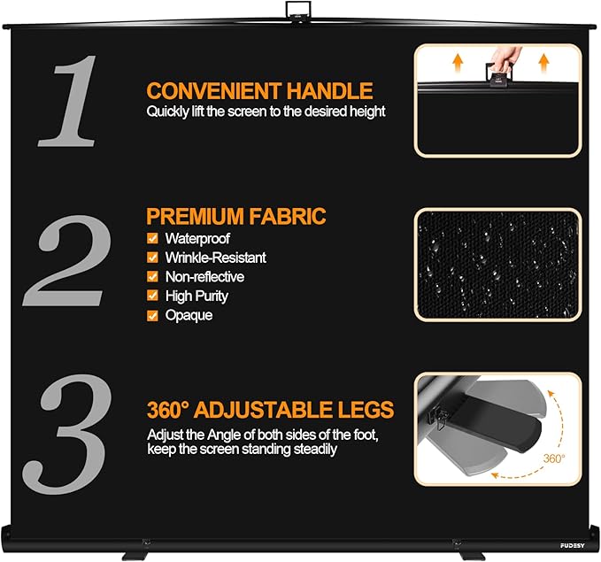 FUDESY 78.7 x 93in Large Collapsible Black Backdrop Screen, Portable Retractable Pull Up Panel Wrinkle-Resistant Photo Background for Streaming, Video Conference, Photographic Studio