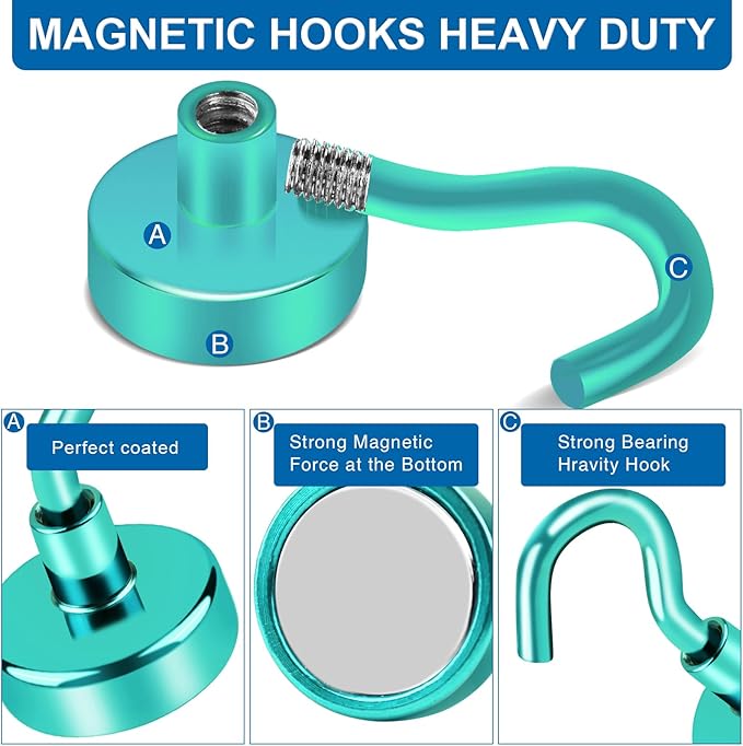 LOVIMAG Magnetic Hooks for Cruise Cabins, 120lbs Cruise Essentials Must Haves, Green Cruise Magnets, Magnetic Key Holder, Strong Magnetic Hooks for Hanging, Fridge, Grill -12 Pack