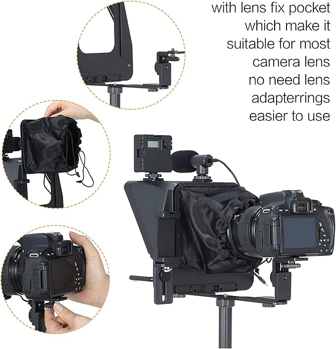 A10 Portable Teleprompter for Smartphones & DSLR Cameras with Phone Holder, Remote Control Ideal for Live Streaming, Interviews, Speeches & Video Production