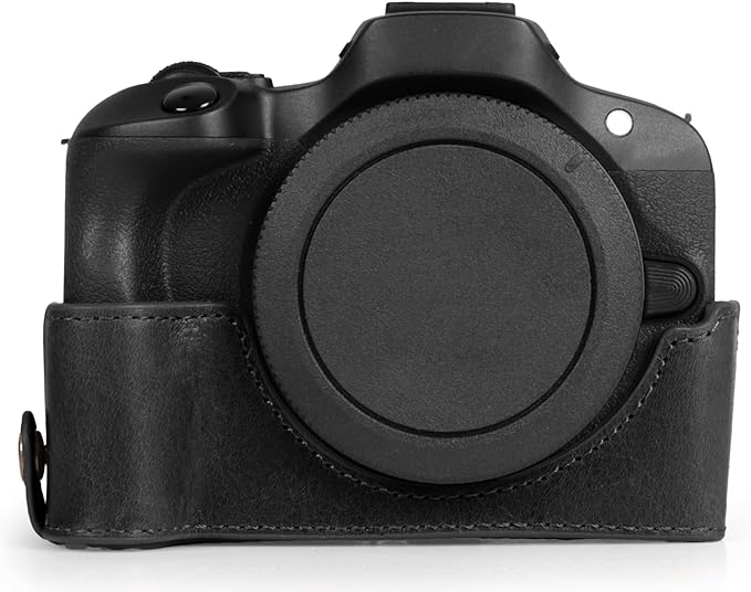 MegaGear Ever Ready Genuine Leather Half Camera Case Compatible with Canon EOS R100 - Black